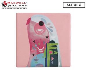 Set of 6 Maxwell & Williams Pete Cromer Ceramic Square Tile Drink Coasters - Parrot