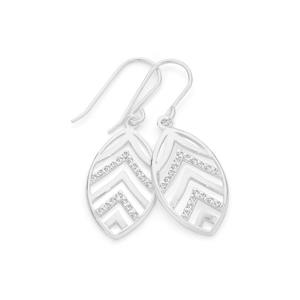 Silver CZ V Design Drop Earrings