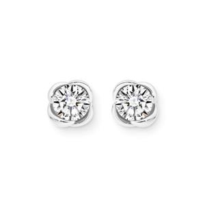 Silver Round CZ Scallop Border Stud Earrings