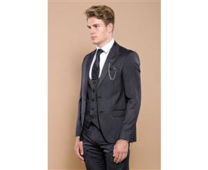 Wessi Slimfit 3 Piece Dark Grey Striped Vested Suit