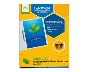 100pc Marbig BioPlus A4 40 Micron Light Weight Sheet Protector Document Sleeves