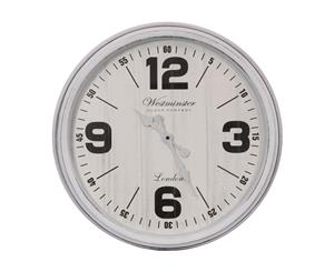 1pce 50CM White Washed Clock with Westminster / London Wording - White