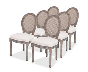 6x Dining Chairs Linen and Rattan Kitchen Living Room Furniture Seats