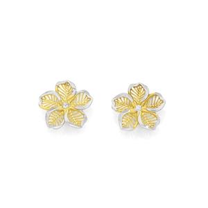 9ct Gold Two Tone Mesh Flower Stud Earrings