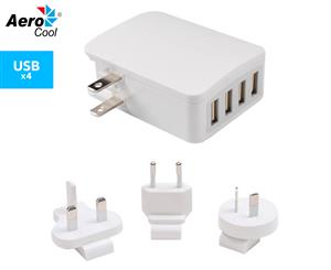 Aerocool International Travel 4-Port USB Fast Charger - White