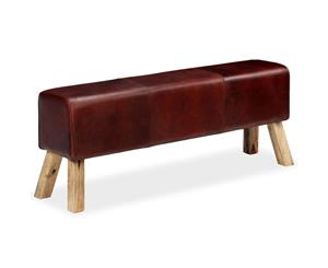 Bench Genuine Leather Brown 120x30x45cm Vintage Entryway Seat Stool