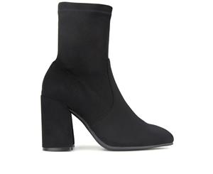 Betts Slay Womens Dress Point Block Heel Sock Boot - Black Micro
