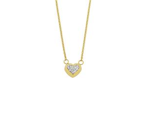 Bevilles 9ct Yellow Gold Silver Infused Crystal Puff Necklace Heart