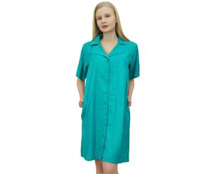 Bimba Women's Sleepshirt Notched Collar Turquoise Night Dress With Pockets