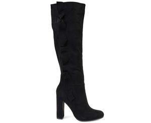 Brinley Co. Womens Knee-high Ruffle Boot Black 7.5 Extra Wide Calf US