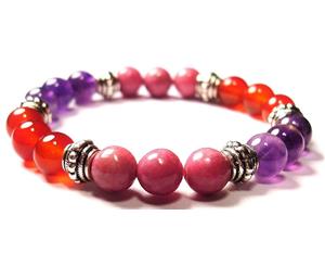 Cancer Support Healing Crystal Gemstone Bracelet - Handcrafted - Amethyst Carnelian and Rhodonite 8mm