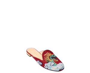 Charlotte Olympia Womens Dragon Embroidered Mules Fabric Almond Toe Mules