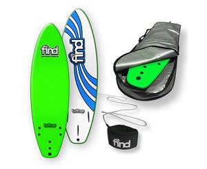 FIND 6Ɔ" Tuffrap Thruster Soft Surfboard Softboard + Cover + Leash Package - Green