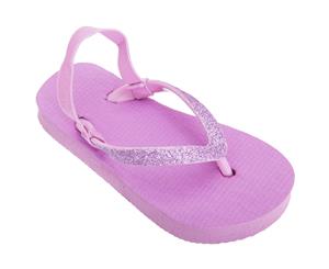 Floso Childrens Girls Plain Toe Post Flip Flops With Glitter Strap (Purple) - FLIP245