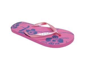 Floso Ladies/Womens Hibiscus Printed Flip Flops With Jewel Trim (Pink) - FLIP189