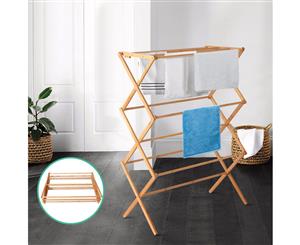 Folding Bamboo Clothes Dry Rack Towel Hanger Laundry Drying Wooden