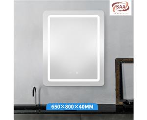 Mirror with LED light Touch Switch Senser Wall Mounted Aluminium Frame Mirror Makeup Defog 650x800x40mm