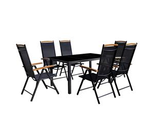 Outdoor Dining Set 7 Piece Aluminium Black Folding Garden Table Chairs