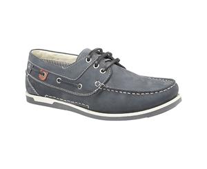 Roamers Mens Leather 3 Eyelet Boat Shoes (Navy) - DF1598