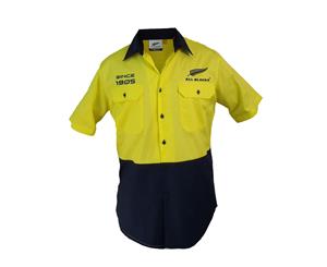 Rugby Union All Blacks NRL Short Sleeve Button Work Shirt HI VIS YELLOW NAVY