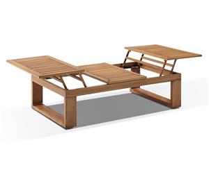 Santorini Outdoor Aluminium Coffee Table With Fold Out Sides - Outdoor Aluminium Tables - Teak Timber Look Finish