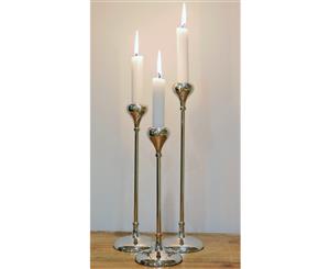 Set of 3 TEAR DROP 24 28 and 32cm Tall Single Candle Holders - Polished Nickel