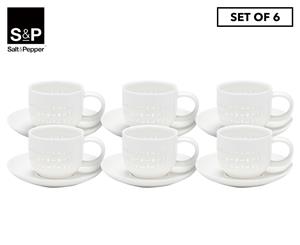 Set of 6 Salt & Pepper 90mL Lace Espresso Cup & Saucer