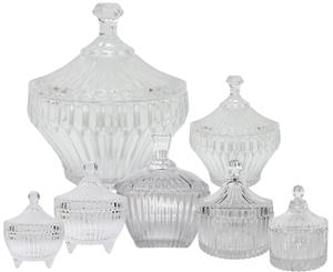 Set of 7 Doulton crystal ribbed embossed glass trinket  storage / lolly buffet jars - clear