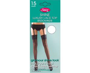 Silky Womens/Ladies Shine Lace Stockings (1 Pair) (White) - LW257
