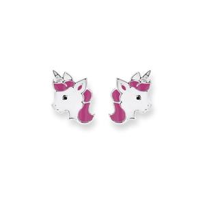 Silver Enamel Unicorn Head Earrings