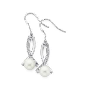 Silver PearL & CZ Crossover Earrings