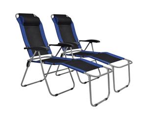 2pcs Reclining Sun Beach Deck Lounger Chair Outdoor Folding Camping Blue