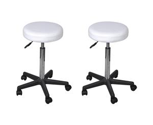 2x Office Stool White PU Leather Adjustable Salon Swivel Bar Chair Home