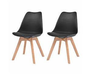 2x Solid Wood Artificial Leather Dining Chairs Black Kitchen Furniture