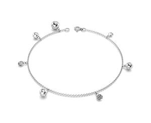 .925 Sterling Silver CZ Charm Anklet 26cm-Silver/Clear