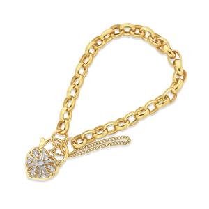 9ct Gold 19cm Solid Padlock Bracelet with Diamonds