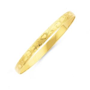 9ct Gold 65mm Heart Engraved Bangle