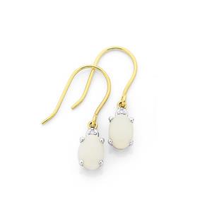 9ct Gold White Opal and Diamond Earrings