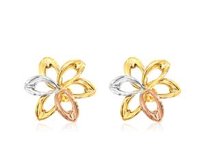 9ct Three-Tone Gold Flower Cutout Stud Earrings