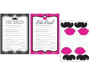 Bachelorette Bride to Be Game & Props 2 x Sheets 8 x Moustaches & 8 x Lips
