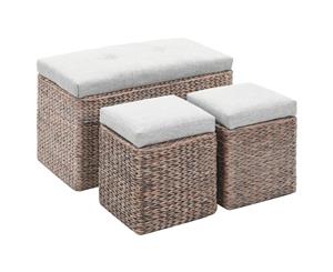 Bench with 2 Ottomans Seagrass Grey Storage Chest Unit Home Organiser