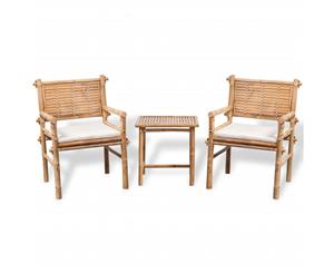 Bistro Set with Side Table with Cushion Bamboo Outdoor Garden Chair