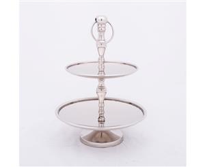 CHARLOTTE 35cm Tall 2 Tier Cake Stand - Polished Steel