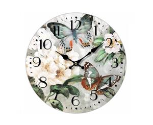 Clock French Country Vintage Wall Hanging 34cm TWO BUTTERFLIES New