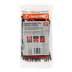 Crescent 150 x 3.6mm Black Cable Ties - 100 Pack