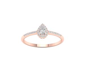 De Couer 9KT Rose Gold Pear Diamond Halo Promise Ring (1/5CT TDW H-I Color I2 Clarity)