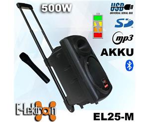 E-Lektron EL25-M 10 inch Mobile PA Sound System Bluetooth Battery MP3 Recoding USB SD incl. 1 Wireless Microphone 500W Sound System