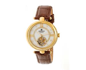 Empress Stella Automatic Semi-Skeleton Dial Leather-Band Watch - Gold/White/Brown