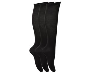 Floso Girls Long Cotton Socks (3 Pairs) (Black) - K369