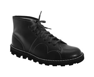Grafters Mens Original Coated Leather Retro Monkey Boots (Black) - DF108